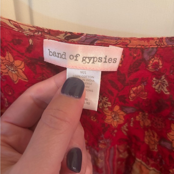 Band of Gypsies Red and Brown Floral Open Front Blouse - Picture 3 of 4